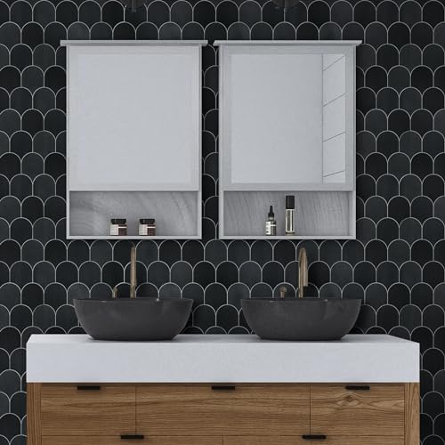 10-Sheet Fish Scale Peel and Stick Backsplash Tile, 11.4" x 10.9" Stone Composite Scallop Handmade Looks Self-Adhesive Wall Tiles for Kitchen Bathroom, Black Mixed - color: Black Mixed, size: Fish Scale