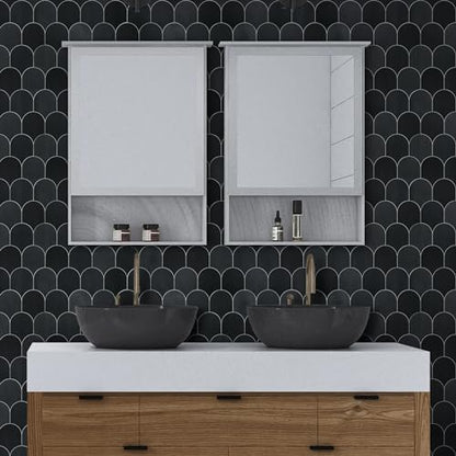 10-Sheet Fish Scale Peel and Stick Backsplash Tile, 11.4" x 10.9" Stone Composite Scallop Handmade Looks Self-Adhesive Wall Tiles for Kitchen Bathroom, Black Mixed - color: Black Mixed, size: Fish Scale