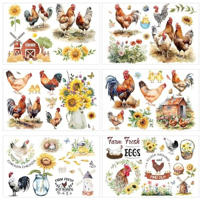 6 Sheets Chicken Farm Sunflower Rub on Transfers for Crafts - style: Chicken