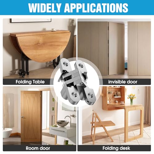Invisible Cabinet Hinges 180° Silver, 4-Pack - color: Silver-4PCS, size: A: Door Thick(11/6"~1")