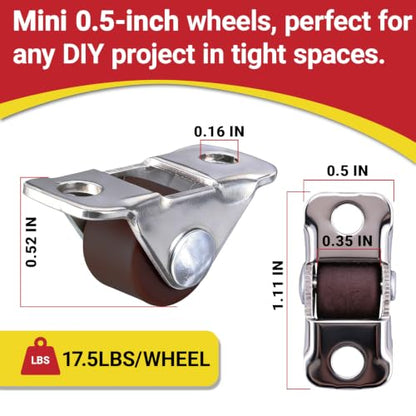 8Pcs 1/2 Inch Mini Rigid Caster Wheels Low Profile, Non Swivel Fixed Casters with Rubber Wheels and Steel Top Plate for Small Electronics, DIY Models, Portable Devices - style: 1/2 Inch