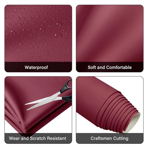 Faux Leather Fabric,54"x12" Thick Durable Synthetic Upholstery Leather Vinyl, Soft Smooth Waterproof, Durable,Replacement Renovate for Wallets, DIY Projects, Furniture, Car Seats 1 Foot-Wine - color: Wine, size: 1 foot (54" x 12")