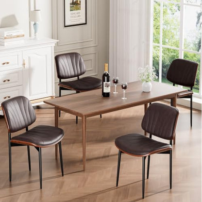 REONEY Dining Chairs Set of 4, Mid-Century Modern Kitchen Chairs, Brown - color: Dark Brown Shell Strips