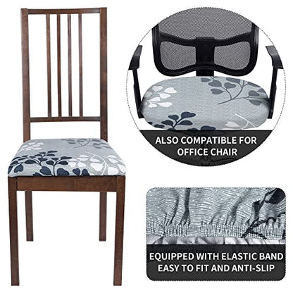 SearchI Seat Covers for Dining Room Chairs Stretch Printed Chair Seat Covers Set of 4, Removable Washable Upholstered Chair Seat Protector Cushion Slipcovers for Kitchen, Office(Leaves Pattern) - color: Leaves Pattern
