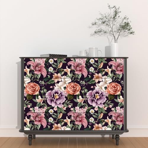 Laatse Dark Rose Peel and Stick Wallpaper 17.5" x 118",Purple - color: Red&Purple, size: 118" x 17.5"