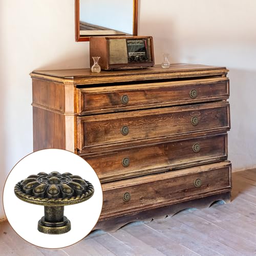 JJUNW 8 Pack Antique Brass Drawer Knobs, Vintage Dresser Drawers Knobs, Solid Round Cabinet Knobs, Single Hole Cabinet Hardware for Refinished Furniture, Diameter 1.18in