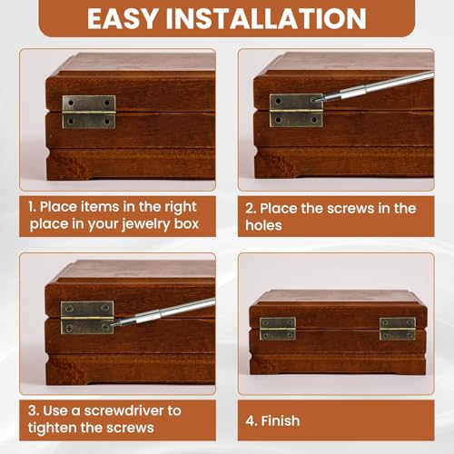 1 Set Jewelry Box Hinges Hasp Catch, Retro Engraved Decorative - color: Antique Bronze- 8pcs