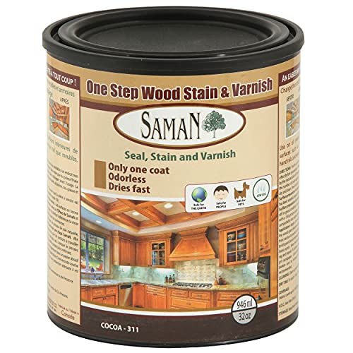 SamaN Interior One Step Wood Seal, Stain and Varnish – Oil Based Odorless Dye - Protection for Furniture and Fine Wood (Cocoa SAM-311, 32 oz) - color: Cocoa, size: 1 Quart