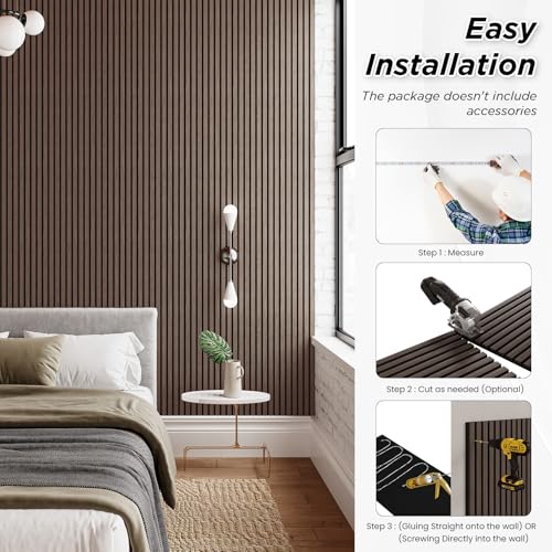 SMARTSTANDARD 4 Pack 105.9" x 12.6" Wood Slat Wall Panels, Dark Walnut - color: Dark Walnut, size: 106" x 50.4"