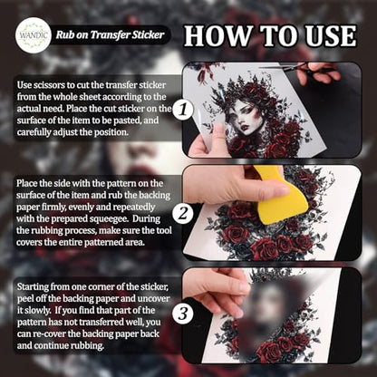 WANDIC 6 Sheets Gothic Rub On Transfer Stickers Victoria Scrapbook Stickers Window Decals Waterproof Decals for DIY Furniture Photo Albums,15 * 30cm - color: Gothic Victorian