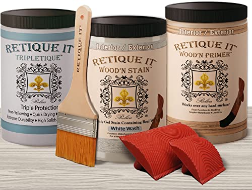 Retique It Liquid Wood Countertop Kit with Wood Gel Stain - Genuine Wood Finished countertops (64 oz (All Countertops), 98 White Wash) - color: 98 White Wash, size: 42 oz (All Countertops)