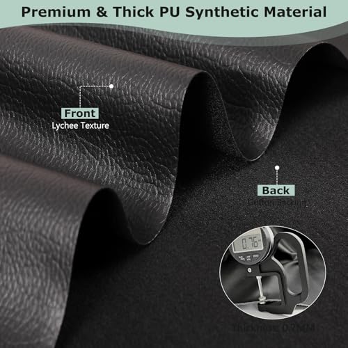 ANMINY Vinyl Fabric by the Yard, 54" W 0.7MM Faux Leather, Black 5 Yards - color: Black, size: 5 Yards