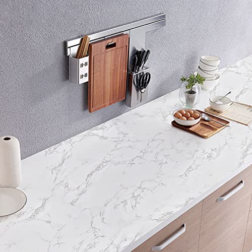 Marble Contact Paper White Extra Wide Peel and Stick for Kitchen Countertop - color: Gray/White, size: 23.6" x 196"