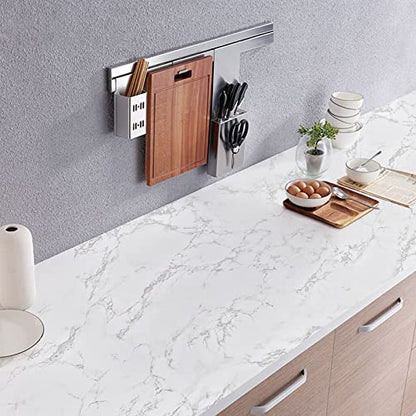Marble Contact Paper White Extra Wide Peel and Stick for Kitchen Countertop - color: Gray/White, size: 23.6" x 196"