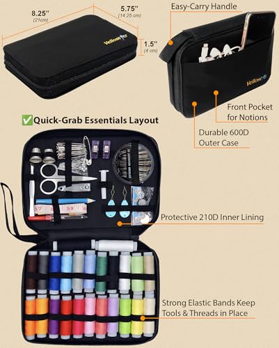 Vellostar Sewing Kit for Adults, 100-Piece Hand Sewing Needle & Thread Kit - color: Premium Black