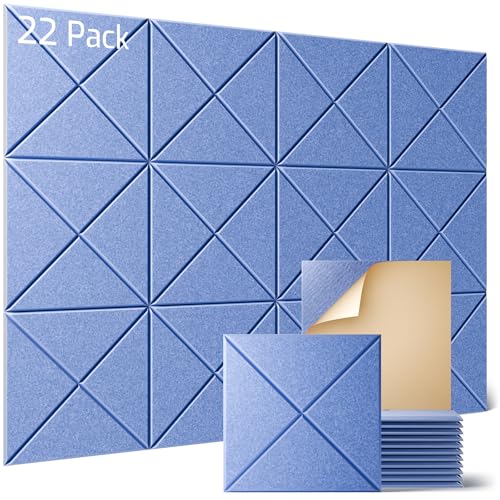 Sonicism 22 Pack X-Lined Acoustic Panels with Self-Adhesive, 12"X 12"X 0.4" Sound Proof Foam Panels, Decorative Soundproof Wall Panels, Sound Absorbing Tile for Home & Offices, Sky Blue - color: Sky Blue, size: X-cut (22 Pack)