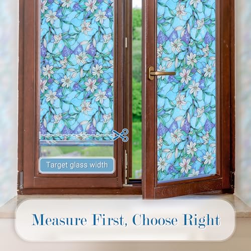 rabbitgoo Stained Glass Window Privacy Film, Blue Lily, 17.5" X 78.7" - color: Blue Lily, size: 17.5" x 78.7"