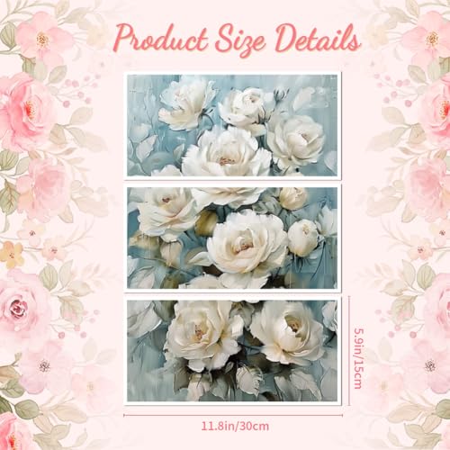 Peacoblue Vintage White Rose Rub On Transfers for Furniture Craft 6"x12"
