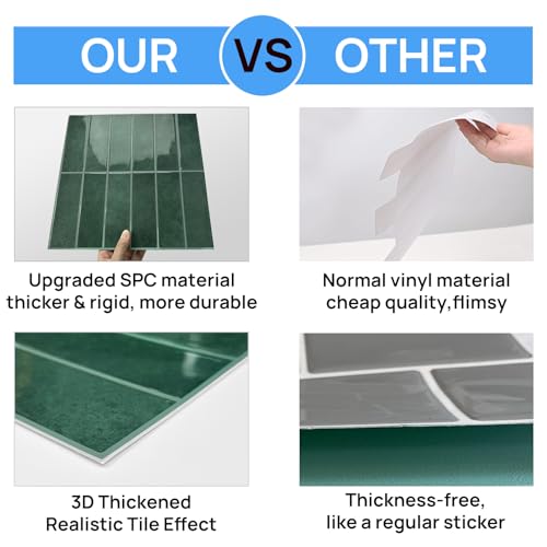 Peel and Stick Tile，New Upgrade Thicker Design Self Adhesive 12" x 12" Large Premium Peel and Stick Backsplash for Kitchen (Forest Green). - color: Forest Green
