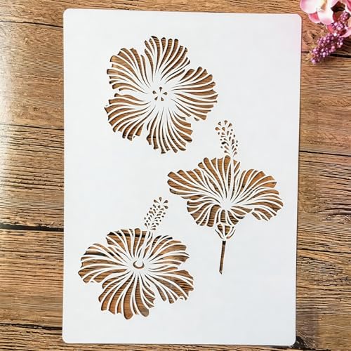 TIAMECH A4 Reusable Flowers Hibiscus Stencil for Painting - style: Hibiscus