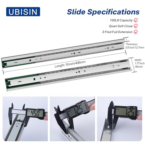 4 Pairs 16 Inch Soft Close Drawer Slides Ball Bearing Cabinet Rails - size: 16 Inch