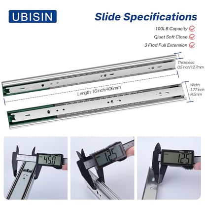 4 Pairs 16 Inch Soft Close Drawer Slides Ball Bearing Cabinet Rails - size: 16 Inch