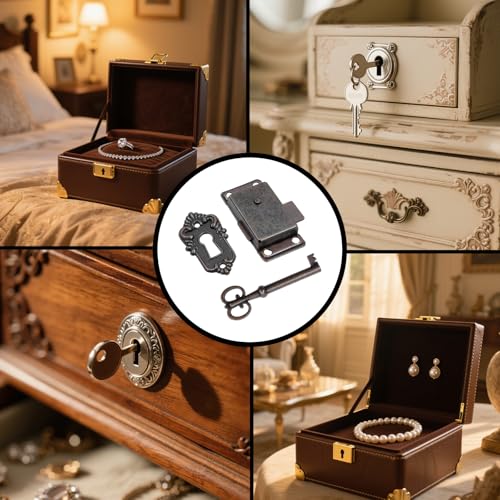 Antique Cabinet Lock, Red Bronze, 2.09x1.06 Inch, 2 Sets - color: Red Bronze B, style: Rectangular