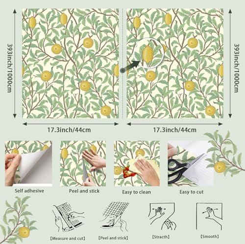 OSECAGE Lemon Peel and Stick Wallpaper Leaf Contact Paper 17.3''×393'' - color: Beige and Green, size: 17.3" x 393"