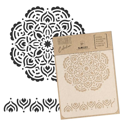 NAKLEO Painting Stencil for Crafts A4 8.3” x 11.8”, Mandala Rangoli Pattern, Reusable Plastic DIY & Scrapbooking Drawing Template, Decoupage Art Home Decor Plaster Concrete, Wall Wood Fabric - color: Boho Mandala, size: A4