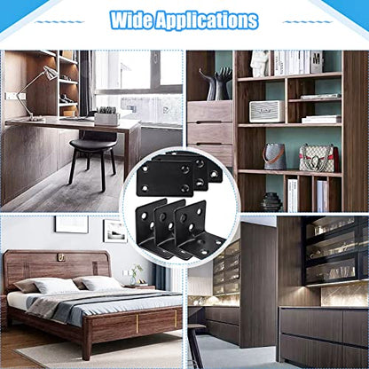 14PC Flat Brackets Mending Plates + 14 Black L Brackets + 140 Stainless Steel Screws, Heavy Duty Straight Corner Plates for Shelves - size: 28PCS, style: L + Flat Brackets