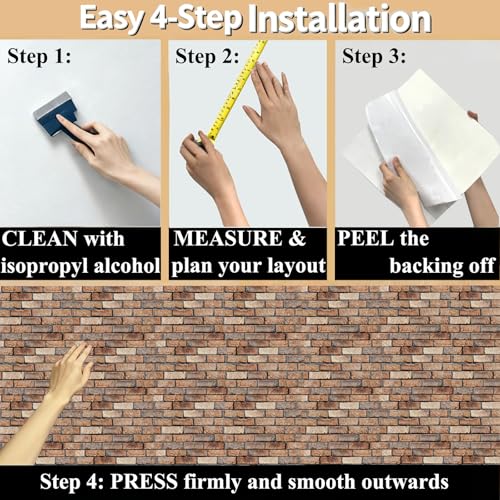 3D Wall Panels Peel and Stick, 10Pcs Brick Textured PVC Brick Panels - color: Large Brown Brick