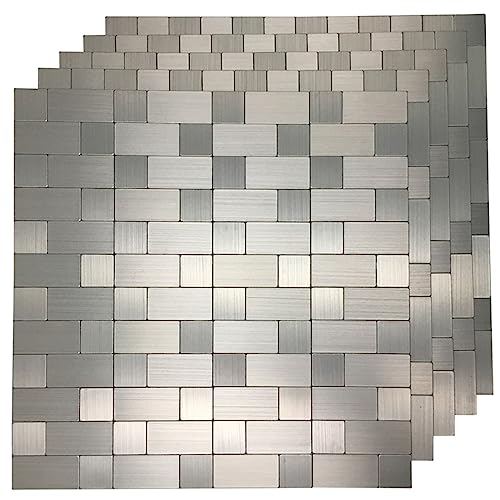 Art3d 10-Pack Metal Peel and Stick Backsplash Tile, Silver Aluminium - color: Silver Aluminium