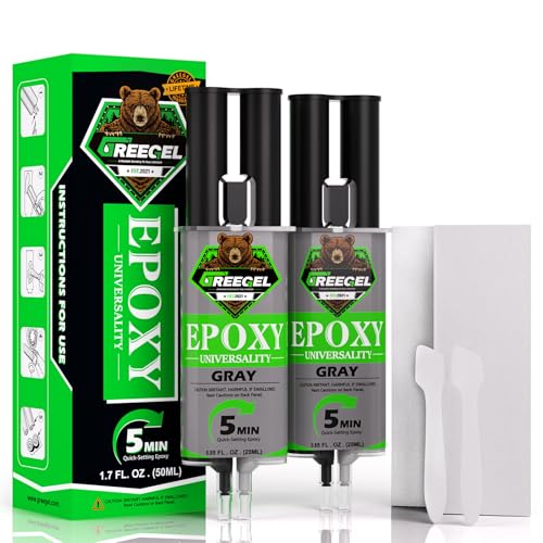2 Part Gray Epoxy Glue 5 Minute Set Adhesive, 1.7 oz Syringe - color: Gray, size: 1.7 fl oz (50 ml)