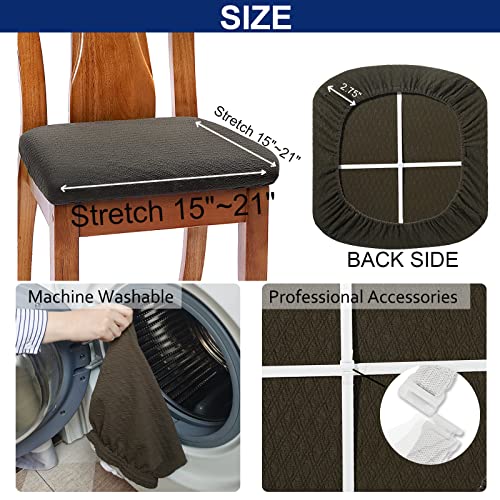 BUYUE Dining Room Chair Seat Covers Set of 6, TPU not Mixed, Friendly Jacquard Fabric Stretch Washable Slipcover for Kitchen Seat Cushions, Brown-6PCS - color: Brown, size: 6pcs