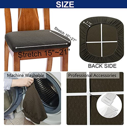 BUYUE Dining Room Chair Seat Covers Set of 6, TPU not Mixed, Friendly Jacquard Fabric Stretch Washable Slipcover for Kitchen Seat Cushions, Brown-6PCS - color: Brown, size: 6pcs