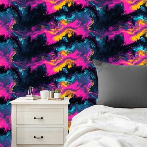 Wall Decal 78.7 x 15.7 in Neon Marble Peel and Stick Wall Sticker - color: colorful0900