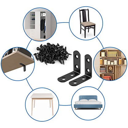 16 Pcs L Bracket Stainless Steel Corner Brace Sets, 90 Degree Right Angle Bracket with 64 Pcs Screws, L Bracket Firmware Can Be Used for Wooden Shelves, Chairs, Tables, Dressers, Furniture (Black) - size: 16PCS | 40×40MM, style: Black