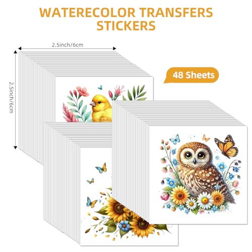 48 Sheets Rub on Transfers for Crafts and Furniture Rub on Transfer Stickers Decals for Wood,2.5 * 2.5inch (Insects Birds) - style: Insects Birds