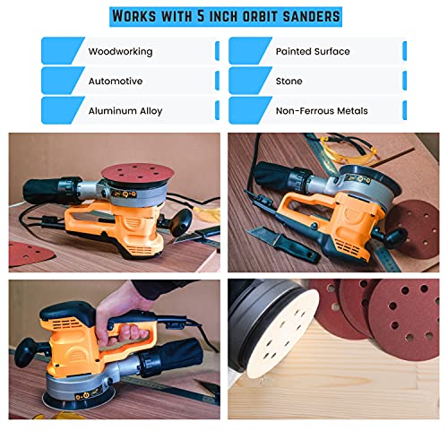 NEIKO 11271A 150 Piece Sanding Discs for 5” Orbital Sander, Hook and Loop, Sandpaper with 60, 80, 100, 120, 150, 180, 240, 320, 400, 600 Grit, Premium Aluminum Oxide, Solid Surface Sanding Pads - size: 5"