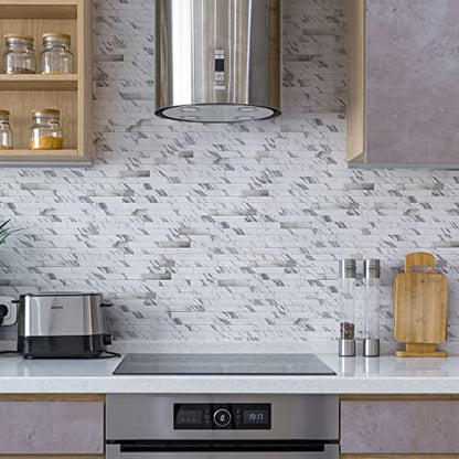 Art3d Faux Stone Peel & Stick Backsplash Tile, 10 pcs, Plain White Marble - color: White Slate with Silver Studded, size: 13.4" x 11.8"