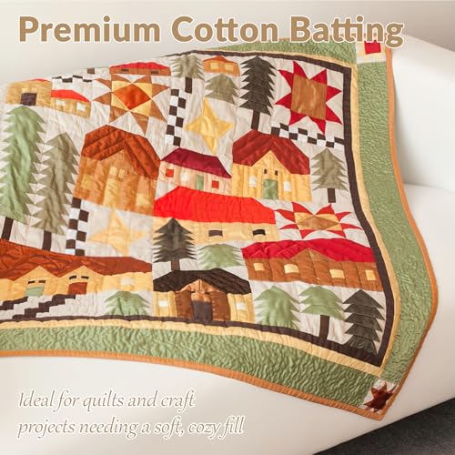 47" x 59" 100% Natural Cotton Quilt Batting, Breathable Crib Size Batting - size: 47 × 59 Inch