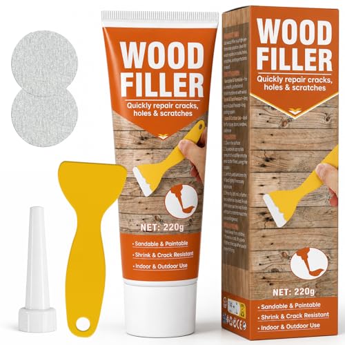 Wood Filler, 7.76 oz Paintable Wood Putty, Stainable, Shrink & Crack Resistant, Quick Repair for Cracks, Holes and Scratches on Wooden Furniture, Cabinets, Doors, Floors- Indoor & Outdoor(White)