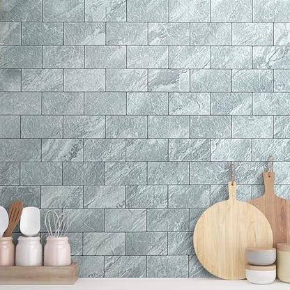 DICOFUN 10 Sheets Grey Slate Peel and Stick Backsplash Wall Tiles, 12"x12" Self Adhesive PVC Subway Tile for Kitchen Backsplash, 10 Sheets - color: Grey Slate, size: 10 Sheets, 12"x12"x0.12"