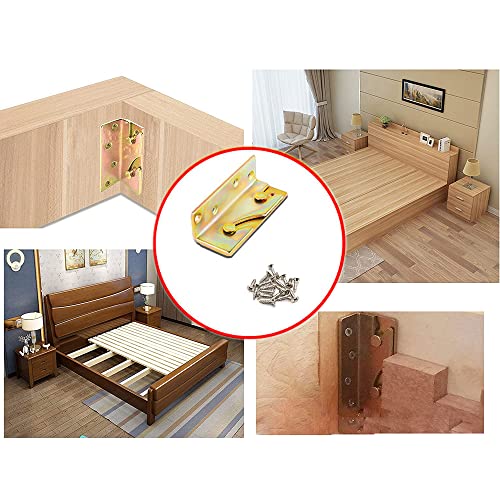 4 Sets Bed Rail Brackets Bed Frame Hardware for Connecting to Wood, Headboards and Foot-Boards,Heavy Duty Bed Rail Fittings Bracket with Mounting Screws (Gold) - color: Gold