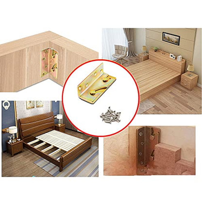 4 Sets Bed Rail Brackets Bed Frame Hardware for Connecting to Wood, Headboards and Foot-Boards,Heavy Duty Bed Rail Fittings Bracket with Mounting Screws (Gold) - color: Gold