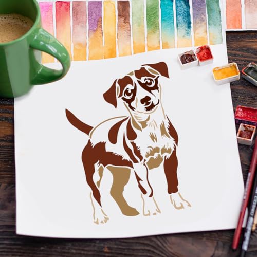 FINGERINSPIRE Puppy Stencils with a Brush 11.7x8.3Inch Chinese Little Dog Painting Stencils Cartoon Dog Pattern Stencil Animal Themes PET Template for Wood Floor Tile Wall Fabric Furniture DIY - color: Puppy