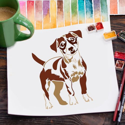 FINGERINSPIRE Puppy Stencils with a Brush 11.7x8.3Inch Chinese Little Dog Painting Stencils Cartoon Dog Pattern Stencil Animal Themes PET Template for Wood Floor Tile Wall Fabric Furniture DIY - color: Puppy