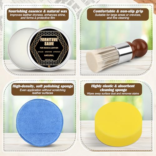 1+3 Furniture Salve for Leather & Wood with Brush Set, 4oz
