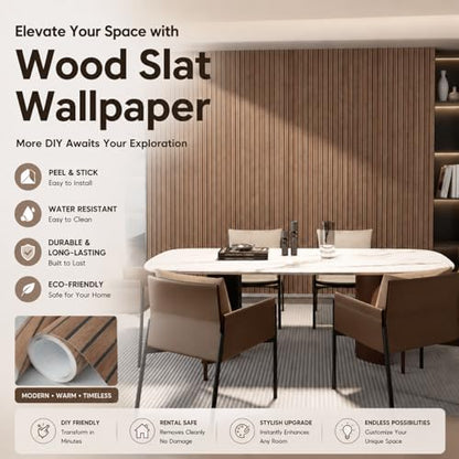 Wood Slat Peel and Stick Wallpaper Brown Wood Panel Wallpaper for Bedroom - color: Brown, size: 17.7" x 118"