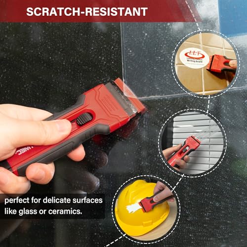 HAUTMEC Razor Blade Scraper Tool With 24Pcs Extra Blades, 10 Plastic Rozor Blades, 14 Carbon Steel Razor Blades, Removing Decals, Stickers, Labels for Glass, Tile, Window, Car, Cooktops 25031 - style: 1.52" Wide